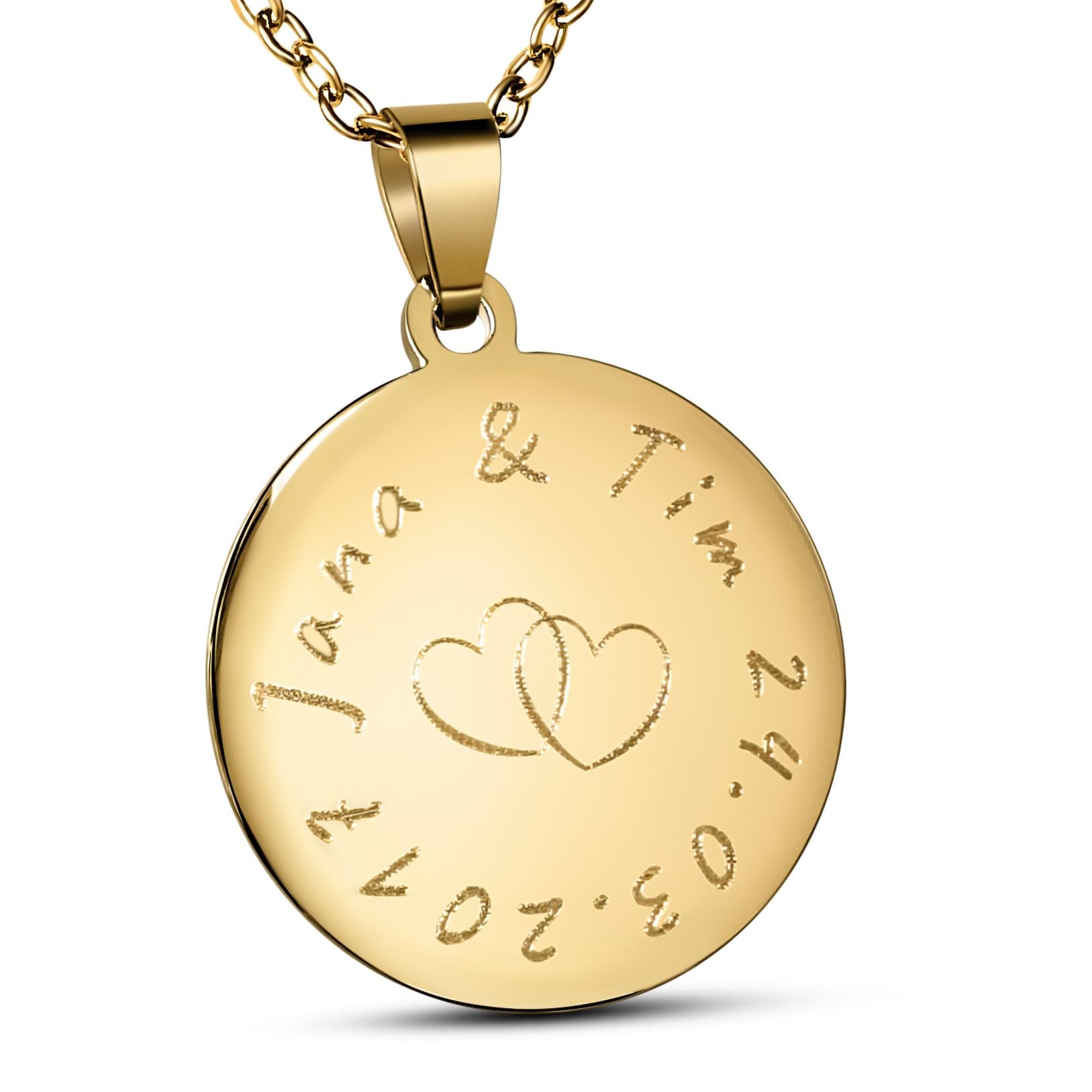 Personalisierte Kette mit Gravur Edelstahl 50 cm mit Anhänger rund - Personalisierte Halskette für Männer und Frauen - Personalisierter Schmuck Damen Herren