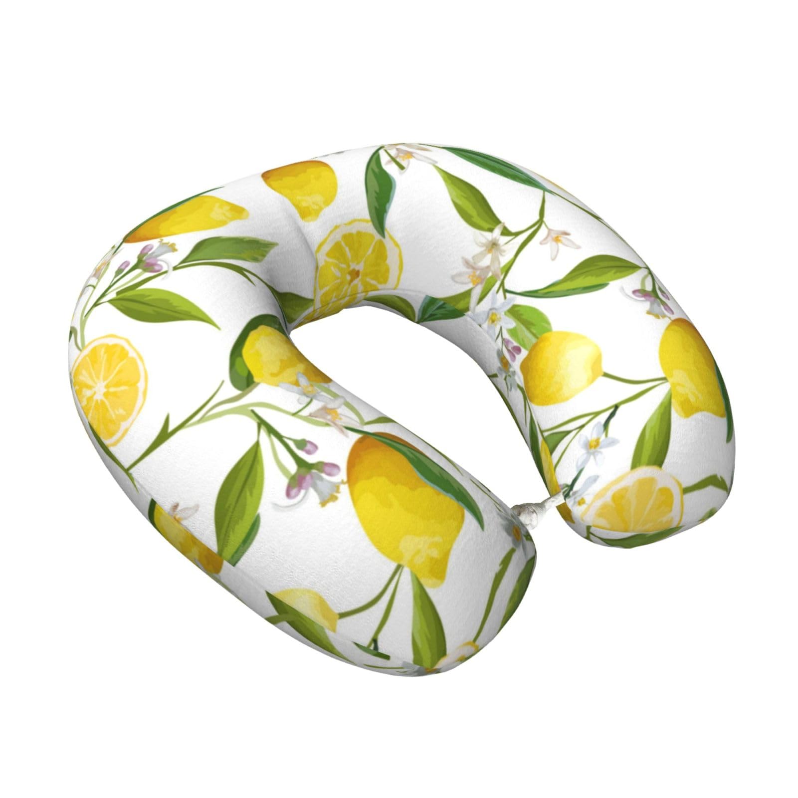 LKYMOH Floral Lemon Fruits, Travel Neck Pillow U-Shaped Memory Neck Support Soft Comfortable With Washable Cover For Airplane Car Traveling and Office
