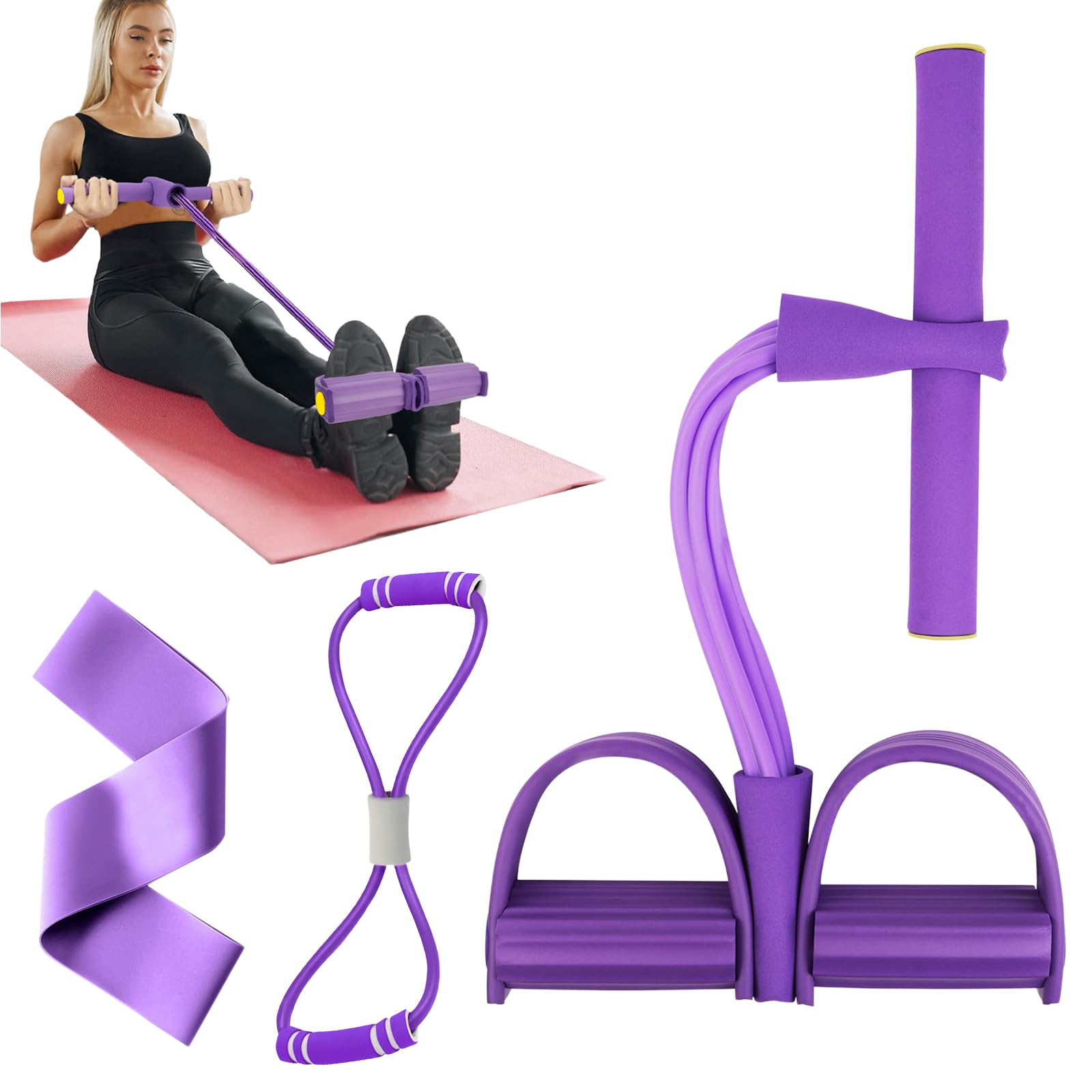 Flintronic Multifunction Resistance Training, 6 Tube Pedal Resistance Band, Sit-up Pull Rope Fitness, Tension Rope Sport Trainer, Tummy Trimmer, Home Gym Equipment for Women/Men
