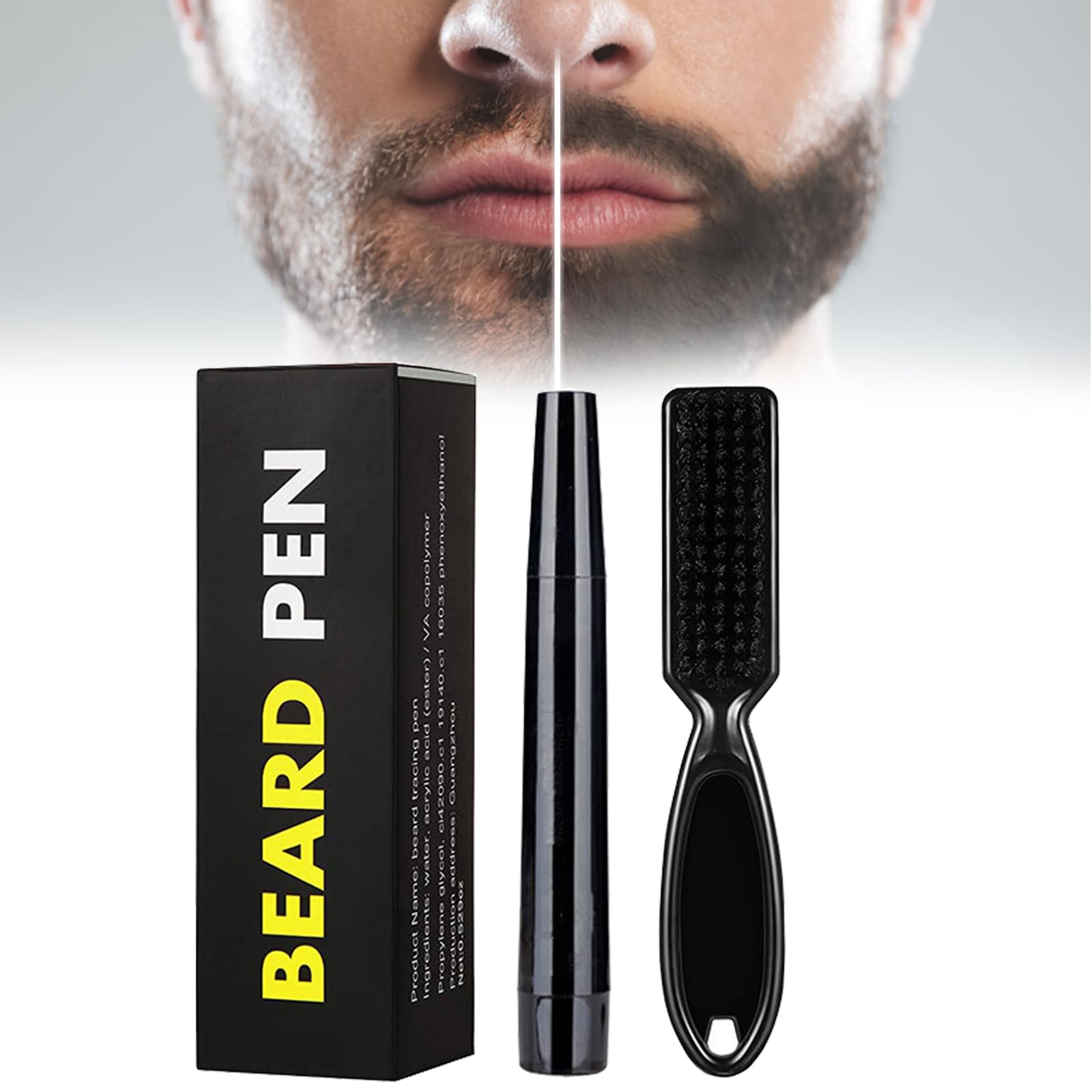 Diamalfi Pencil, Diamalfi Pencil Filler, Beard Pencil Filler for Men Black Brown, Sweat Proof Beard Eyebrow Pencil with Beard Brush, Delicacy Natural and Long-Lasting Repair Beard (1Pc, BLACK)