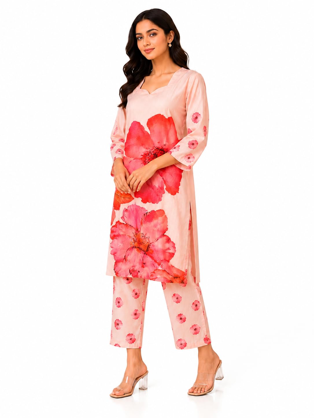Women's Premium Kurti Pant Co-Ord Set | Floral Printed Straight Kurta with Pant | Soft Comfortable Casual Ethnic Wear for Women-picture-13