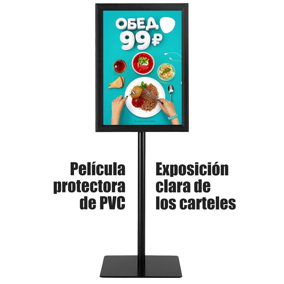 RELAX4LIFE Expositor de Pie Giratorio 360° con Altura Ajustable 73,5-118/78,5-123cm y Inclinación 180°, Atril de Aluminio y Acero Inoxidable con Película PVC para Bodas, Tiendas y Menús