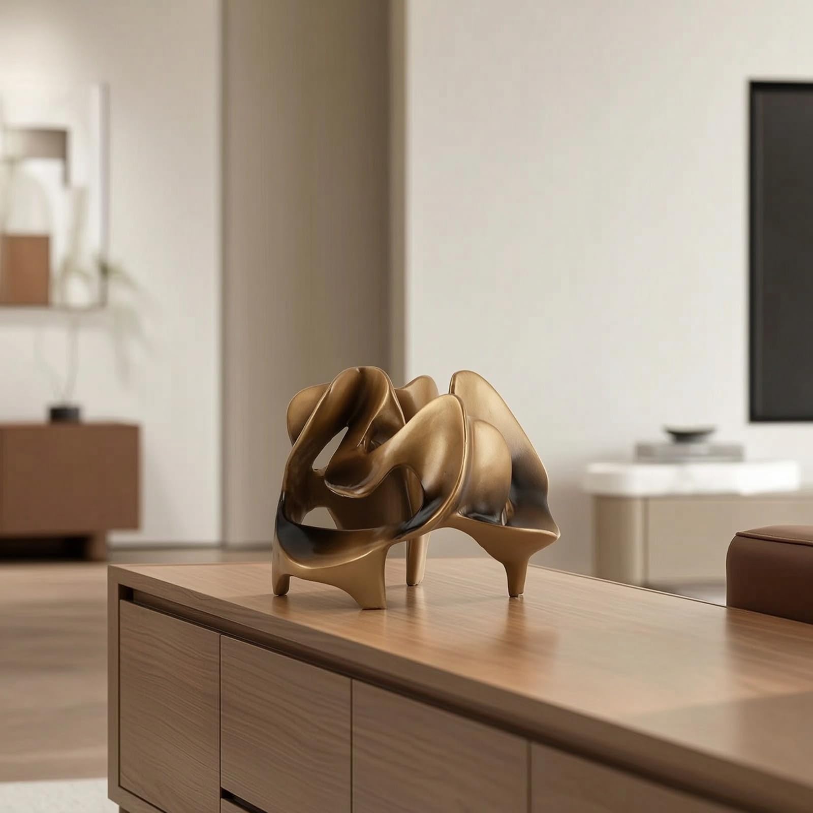 F Fityle Escultura Escultura Moderna Estatuilla Decorativa Figura Geométrica con Brillo Metálico en Resina Diseño Abierto Que Juega con la Luz