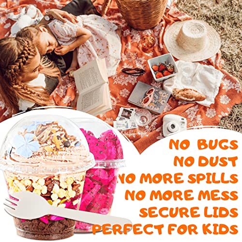 9 oz Clear Plastic Cups with Lids and Sporks - 50 Sets Dessert Cups with Dome Lids (NO HOLE), Crystal PET Parfait Cups with Lids, Disposable Party Cups for Fruit/Ice Cream/Cupcake/Iced Cold Drinks