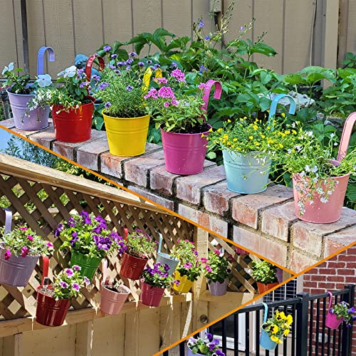 Artketty 12 Pack 6.3 Inch Hanging Flower Pots, Railing Balcony Planters For Indoor Outdoor Plants, Hanging Herb Planters For Window Wall Fence With Detachable Hook Metal Bucket Flower Holders #TOP2