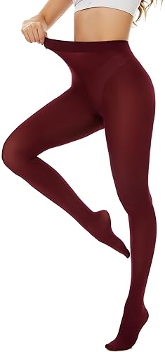 Hiltzo Women's Tights 80D Semi Opaque Soft Solid Color Footed Pantyhose - Large-X-Large - Wine Red