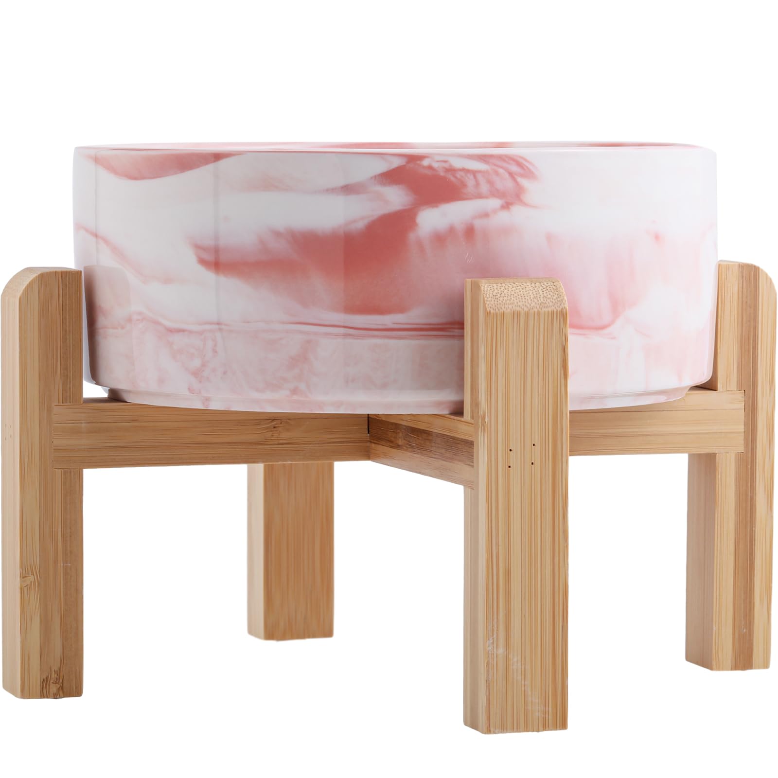 Addogyy Elevated/Raised Dog Bowl Ceramic with Wood Stand for Medium Large Breed,Dog Food Water Dish Heavy Weighted, 8 in Non Slip Porcelain Pet Bowl