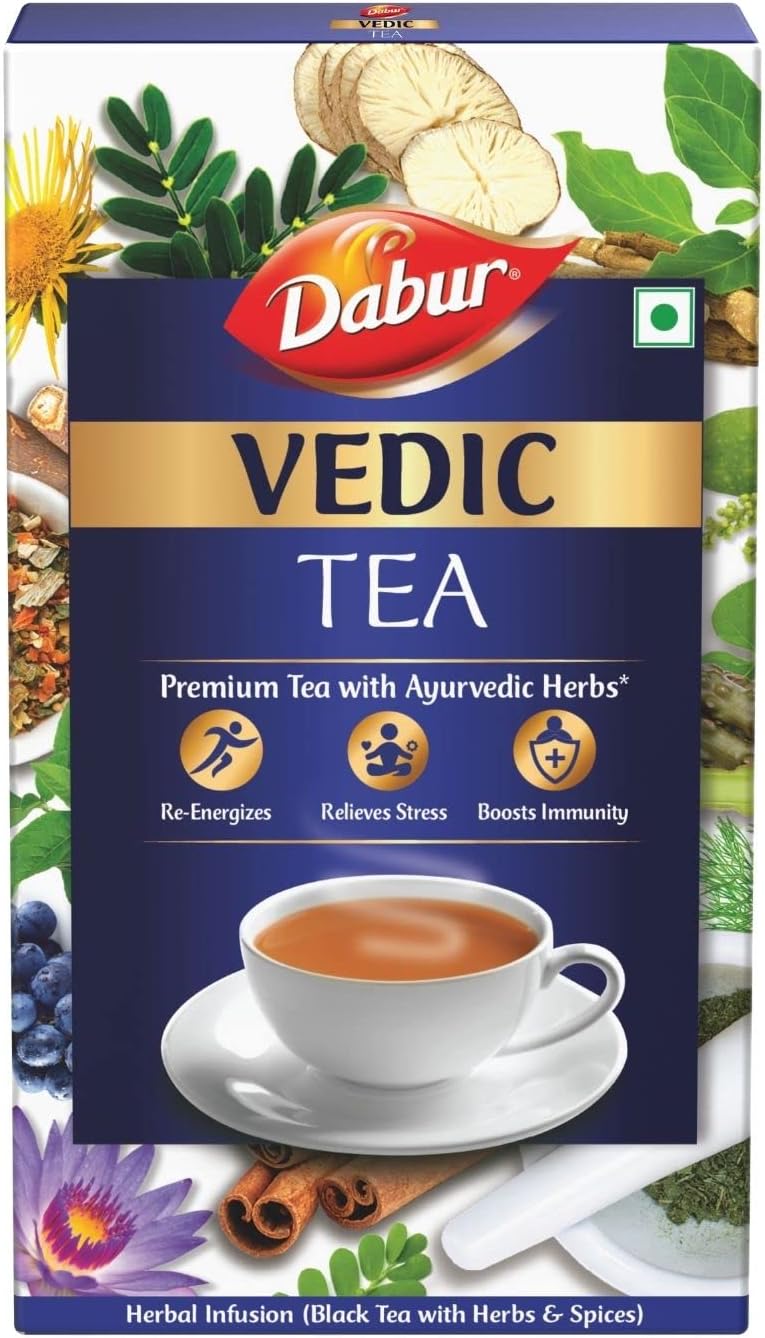 DABUR Vedic Tea - 500 gm (Black Tea), Chai Handpicked From Assam, Nilgiri & Darjeeling, Soulful Aroma & Rich Taste, Premium Tea Loose Leaves | 30+ Ayurvedic Herbs | Re-Energizes & Releases Stress