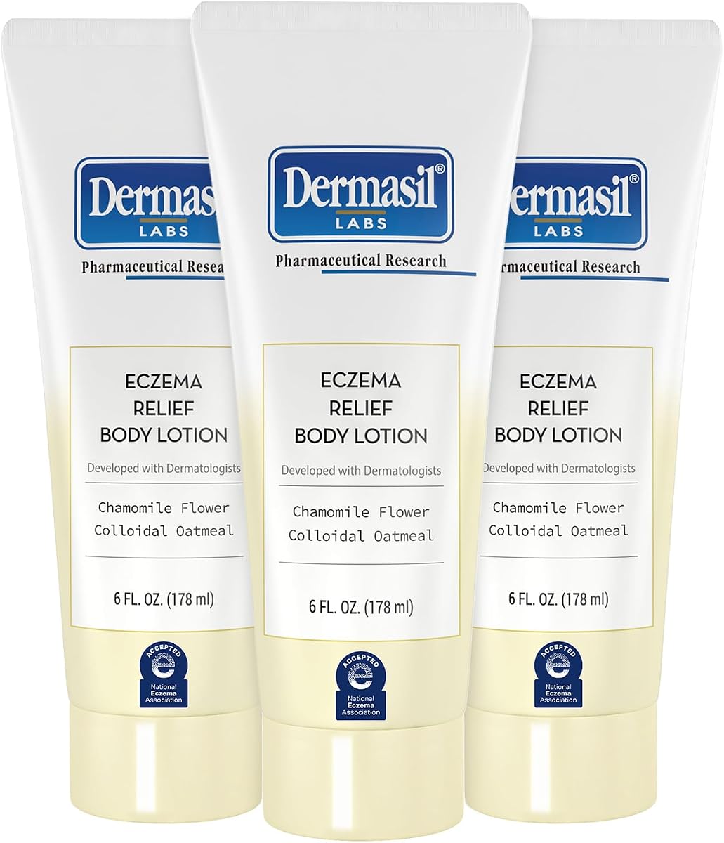 Dermasil Eczema Relief Body Lotion, 3-Pack – Non-Greasy, Fast-Absorbing, Fragrance-Free Formula with Colloidal Oatmeal and Chamomile, Cruelty-Free, 6 Oz Ea