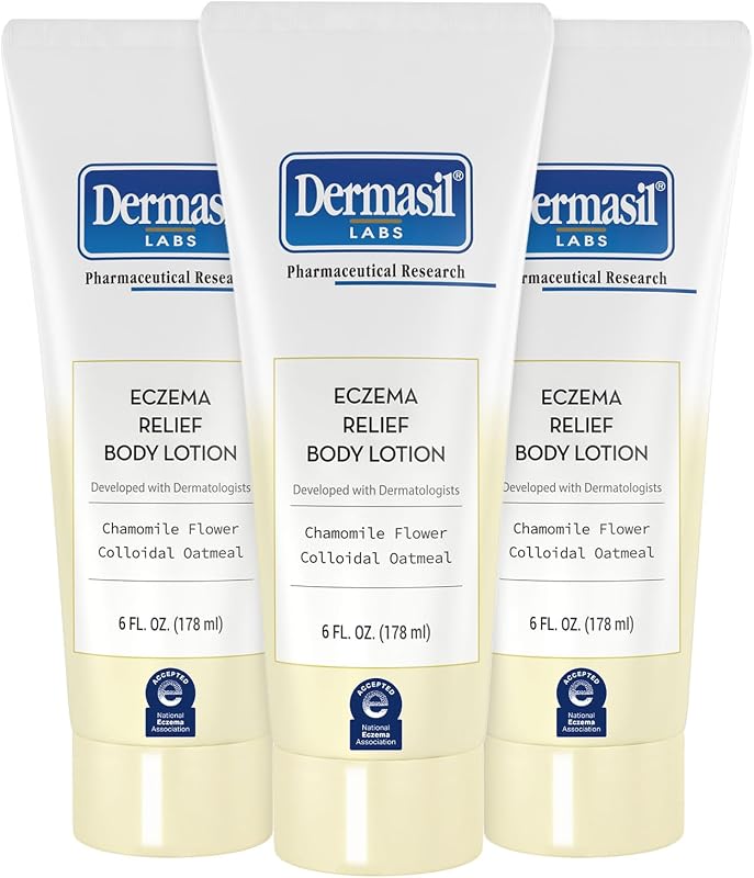 Dermasil Eczema Relief Body Lotion, 3-Pack – Non-Greasy, Fast-Absorbing, Fragrance-Free Formula with Colloidal Oatmeal and Chamomile, Cruelty-Free, 6 Oz Ea
