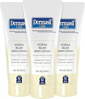 Dermasil Eczema Relief Body Lotion, 3-Pack – Non-Greasy, Fast-Absorbing, Fragrance-Free Formula with Colloidal Oatmeal and Chamomile, Cruelty-Free, 6 Oz Ea