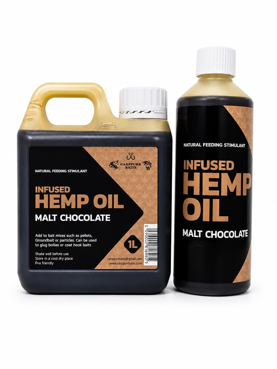 Carppurr baits Tiger Nut Flavoured Hemp Oil – 500ml-1L-2L-3L-5L – Carp & Coarse Fishing Liquid Attractant, PVA Friendly Bait Soak & Pellet Booster (1 litre) (malt chocolate, 2x 500ml)