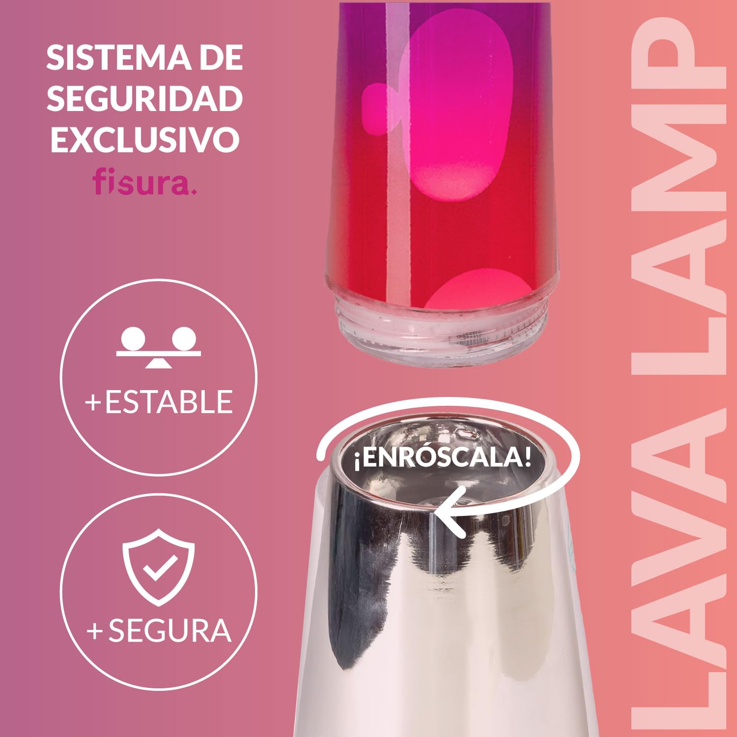 Fisura - Lámpara de lava Base plateada cromada (Degradado rojo y morado)
