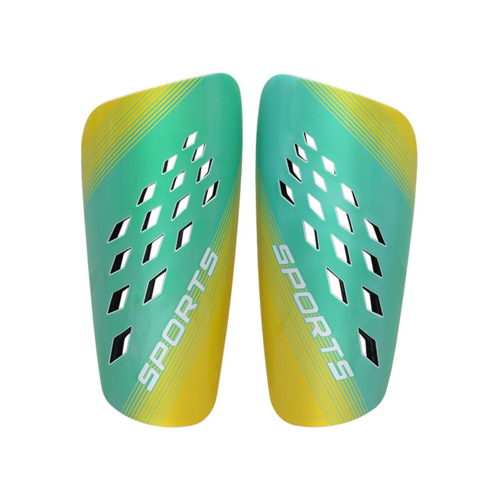 2 Pieces Ergonomic Fit Soccer Shin Guards Shock-Absorbing Resistant Slip-in Shin Pads Lightweight Football Leg Guards Breathable Design for Children, Young Players, Aqua-Yellow, L-picture-10