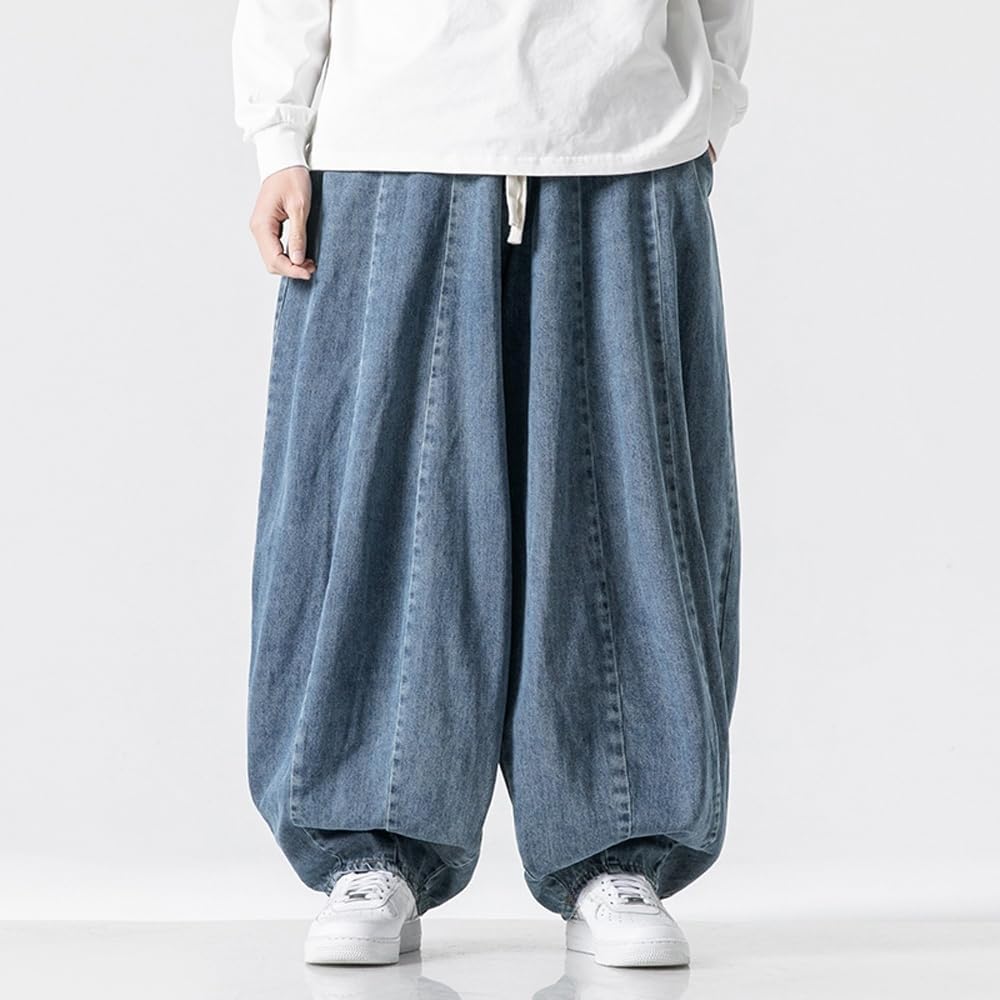 [hurtbasuketto] ワイドデニムパンツ サルエル メンズ ジーンズ ガウチョパンツ ジーパン 無地 ロング丈 ボトムス