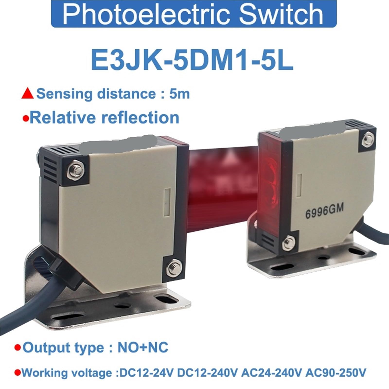 1 szt. Odległość wykrywania 5 m długa odległość Odbicie względne DC 12-240V AC220V Czujnik E3JK-5DM1-5L Przełącznik zbliżeniowy (DC12-240V AC12-240)