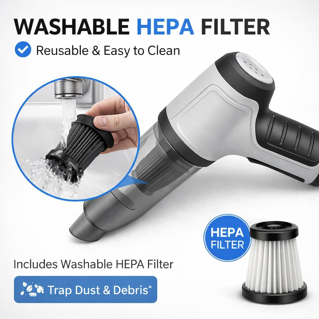 GajetNest Handheld Mini Portable Compact Car Vacuum Cleaner & Blower 3-in-1 with HEPA Filter, Lightweight Design, 25-Minute Running Time, Cordless Rechargeable Crevice Tool - 15000 PA Suction