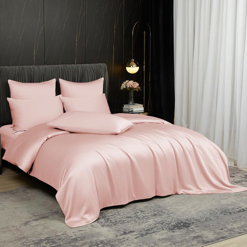 Gezu Bambus Lyocell Bettwäsche 155x220 Rosa Hellrosa 100% Bambusseide | Antibakteriell Bettbezug 155x220 Bambusfasern Glänzend Bettwäsche Set Bamboo Luxus mit 2 Kissenbezüge mit Reissverschluss