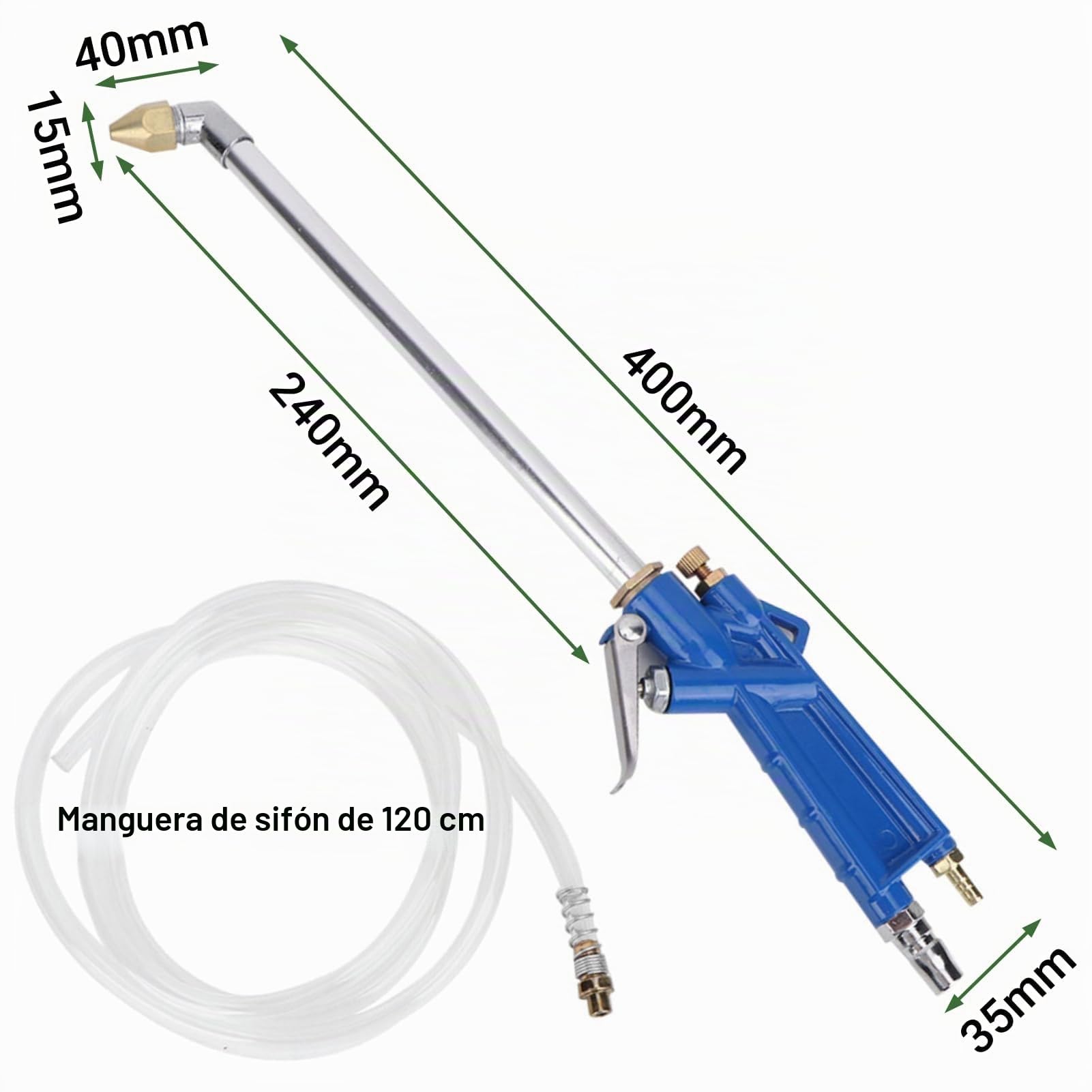 LiebeWH Pistola de Agua de Limpieza Neumática de Alta Presión para Lavado de Coches con Manguera de Sifón de 120cm y Boquilla Larga