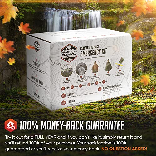 10 Piece Emergency Survival Shelter Kit - 1 Emergency Tent, 1 Emergency Sleeping Bag, 1 Emergency Blanket, 1 Summer Poncho, 1 Winter Poncho And More! Perfect For Edc, Car Kit, Bugout Or Get Home Bag. #TOP6