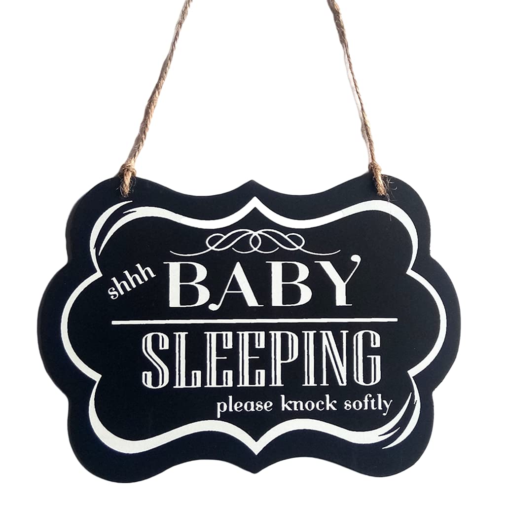 CAKIROTS Baby Sleeping Sign "shhh BABY SLEEPING please knock softly" Front Door Decor Newborn New Baby Gift Do Not Disturb Wooden Plaques Sign 8.7 x 6 Inch