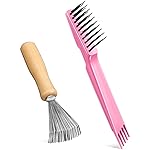 Boao 2 Pieces Hair Brush Cleaning Tool Comb Cleaner Brush Mini Comb Cleaning Hair Remover Tool for Removing Dust Home and Salon Use (Pink, Wood Color)