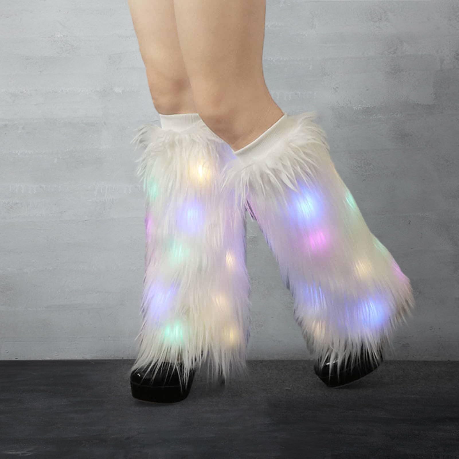 Altsuceser Jambières en fausse fourrure à DEL – Couvre-bottes lumineuses et moelleuses pour femmes et filles – Ensemble d'accessoires de fête