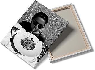 Woman Eating Spaghetti on Water Poster, Black and White Vintage Print, I...