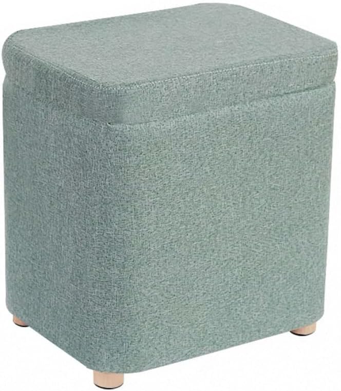 Storage Ottoman with Linen Removable Cover,Square Foot Rest Stool Hinged Lid Upholstered Padded Seat for Living Room Bedroom,Home Decor Ottoman (Green,Large)