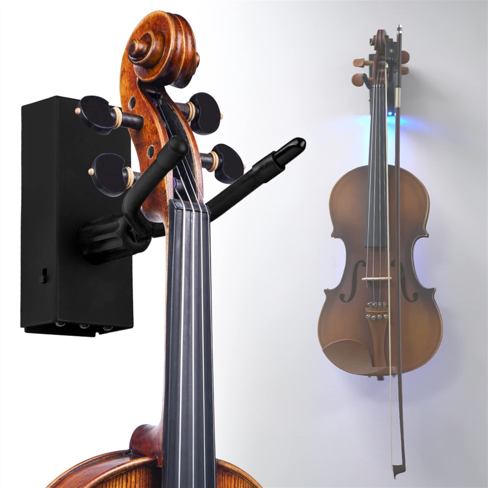 Parte de violín 3 Uds Soporte De Cuello De Violín Gancho De Suspensión De Montaje En Pared LED Instrumento De Viola Colgador De Pared De Violín Soporte De Cuello De Luz