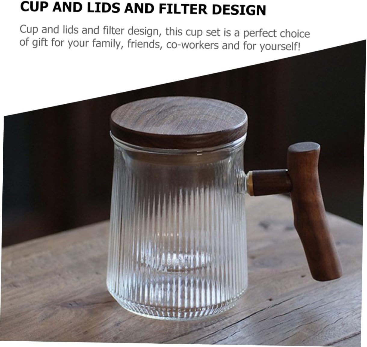Garneck Glass Tea Cup with Infuser and Lid 380ml Vertical Ribbed Glass Mug with Handle Tea Infuser Mug for Office and Home