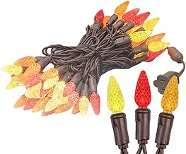 Novelty Lights 24FT 70 LED C6 LED Thanksgiving String Lights, Outdoor Christmas Tree Commercial Grade LED String Lights, Permanent Christmas Lights Outdoor Tree Decorations (Yellow/Red/Orange)