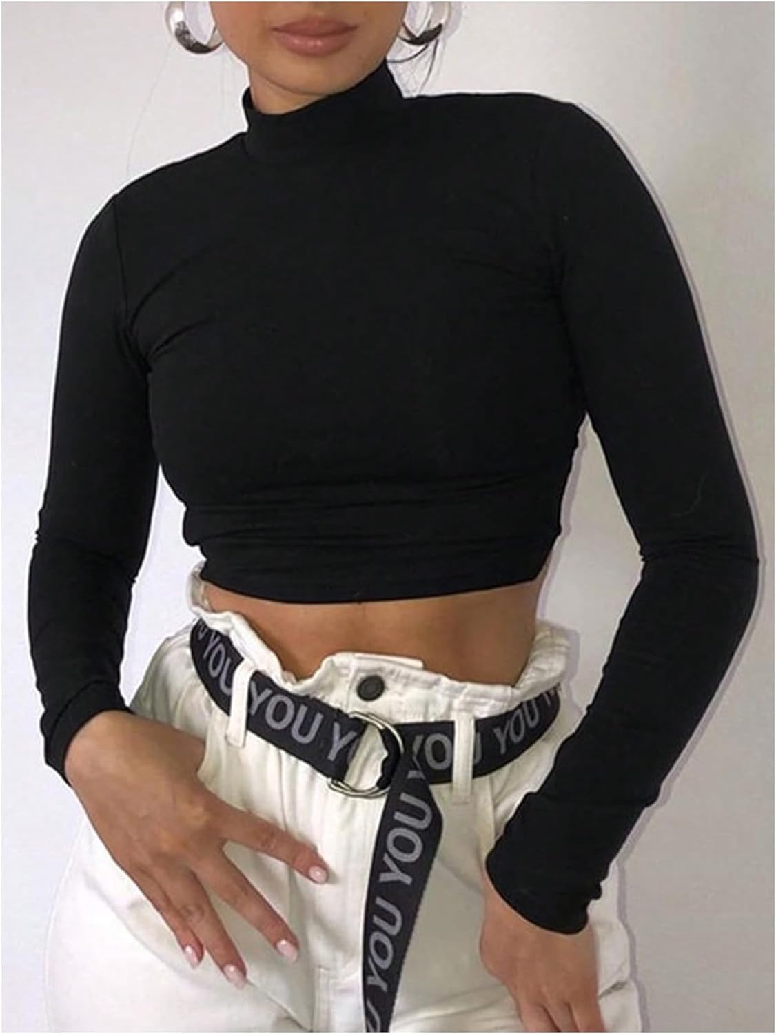 SOLY HUX Women's Open Back Tops Mock Neck Long Sleeve Criss Cross Backless T Shirt Going Out Crop Top - Image 2