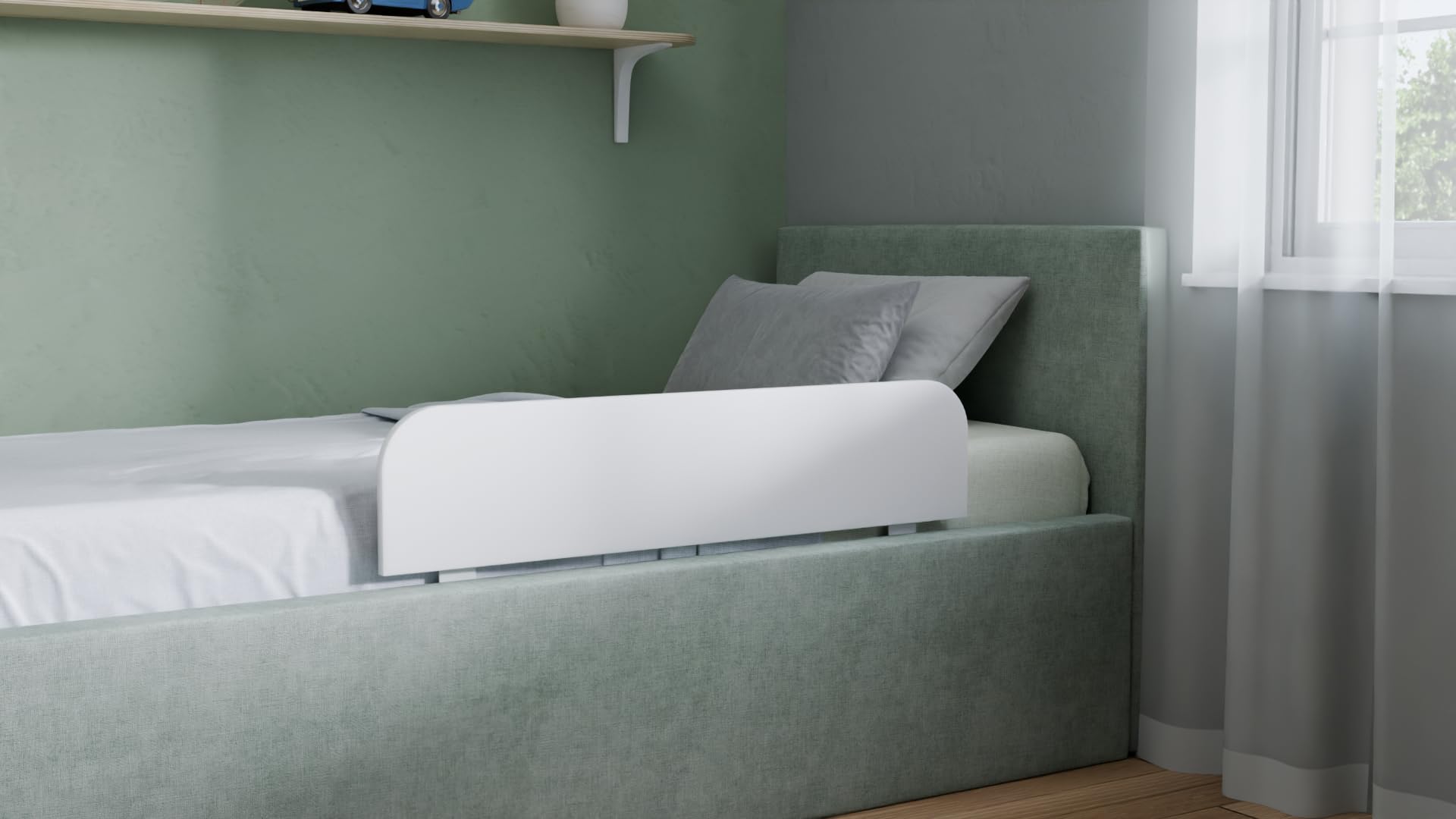 Barandilla de Cama Infantil 90 x 20 cm, Color Blanco, protección anticaídas Estable sin Necesidad de taladrar, protección de Cama de Laminado, fácil instalación Debajo del colchón