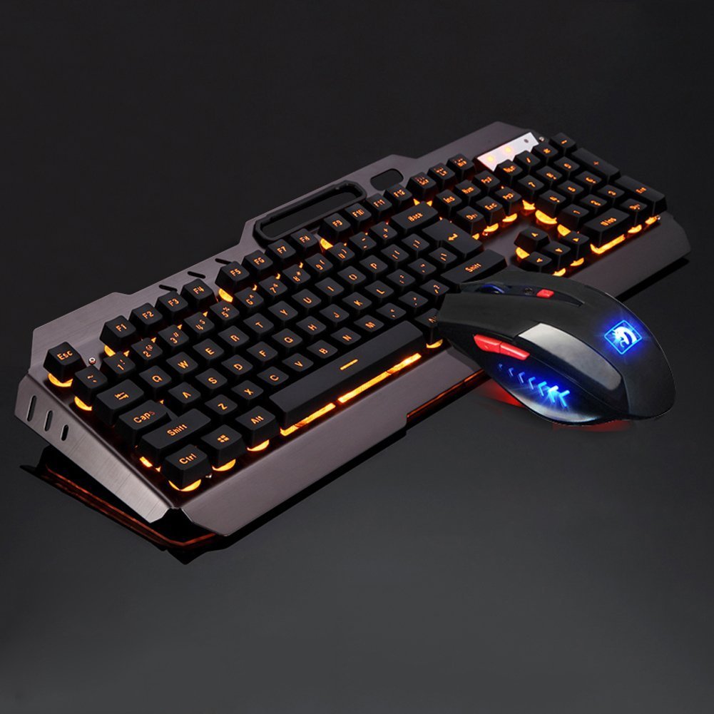 Gaming Keyboard and Mouse Set, MFTEK USB Wired LED Backlit Illuminated QWERTY US Layout Gaming Keyboard and Mouse Combo, Included Mouse Mat