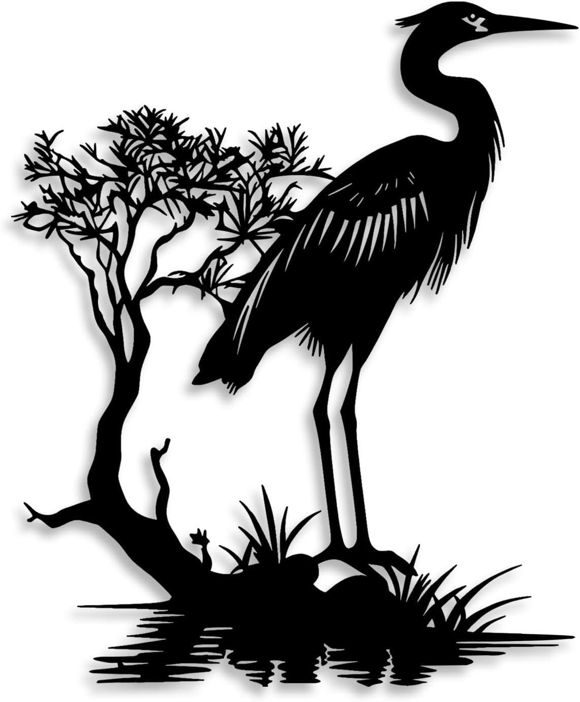 LIYOUYA Crane Lakeside Metal Wall Decor - Japanese Style Room Decor Decor Black Wall Art Home Decor for Living Room, Bedroom, Dining Room, Office (Black)