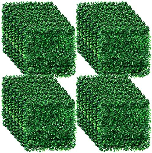 Omldggr Grass Wall Panels, 24 Pack 10 x10 inch Artificial Boxwood Panels Artificial Grass Wall Panels with 100 Zip Ties for Backdrop Wall,Garden Wall and Indoor Outdoor Wall Decor