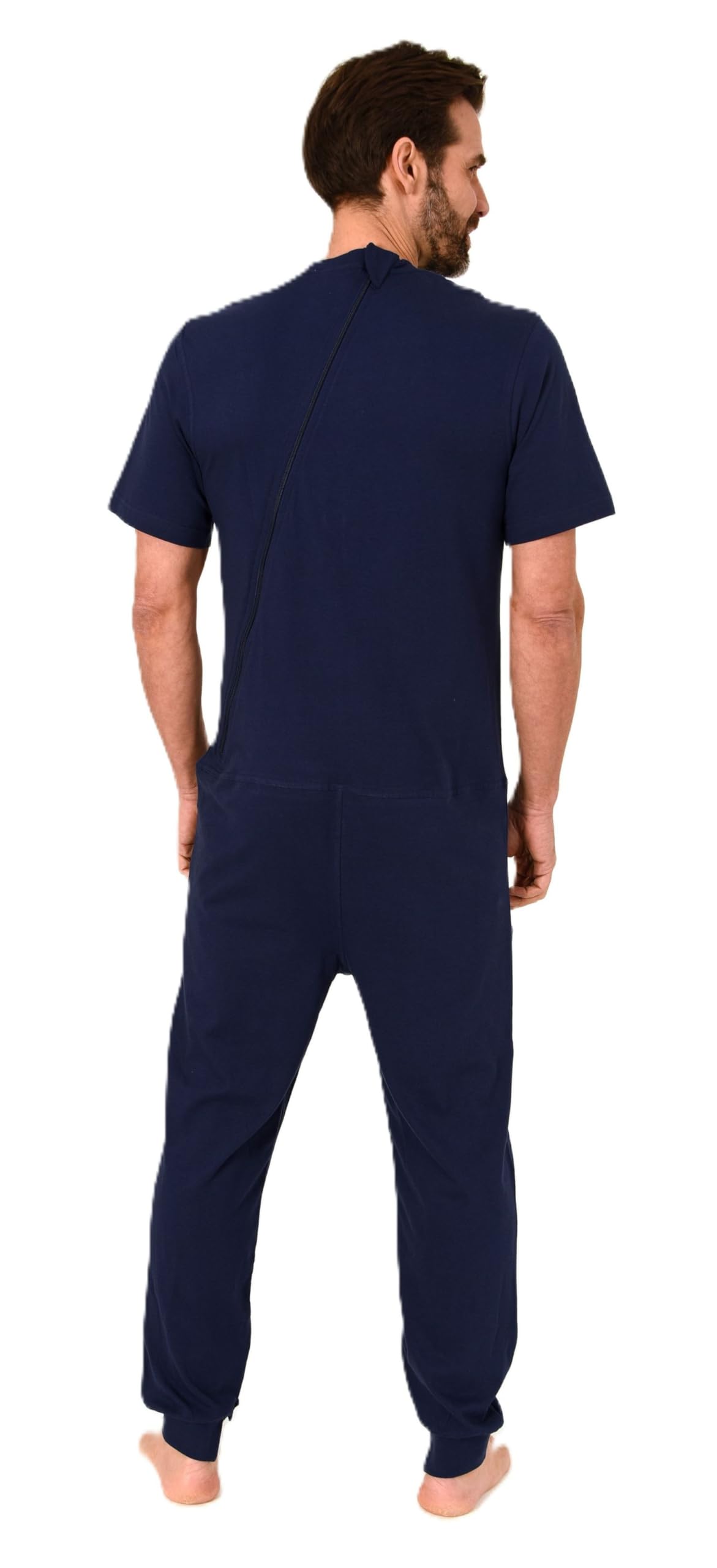 Normann Care Herren Pflegeoverall Kurzarm Pyjama mit Langen Bein und Reißverschluss am Rücken und Bein