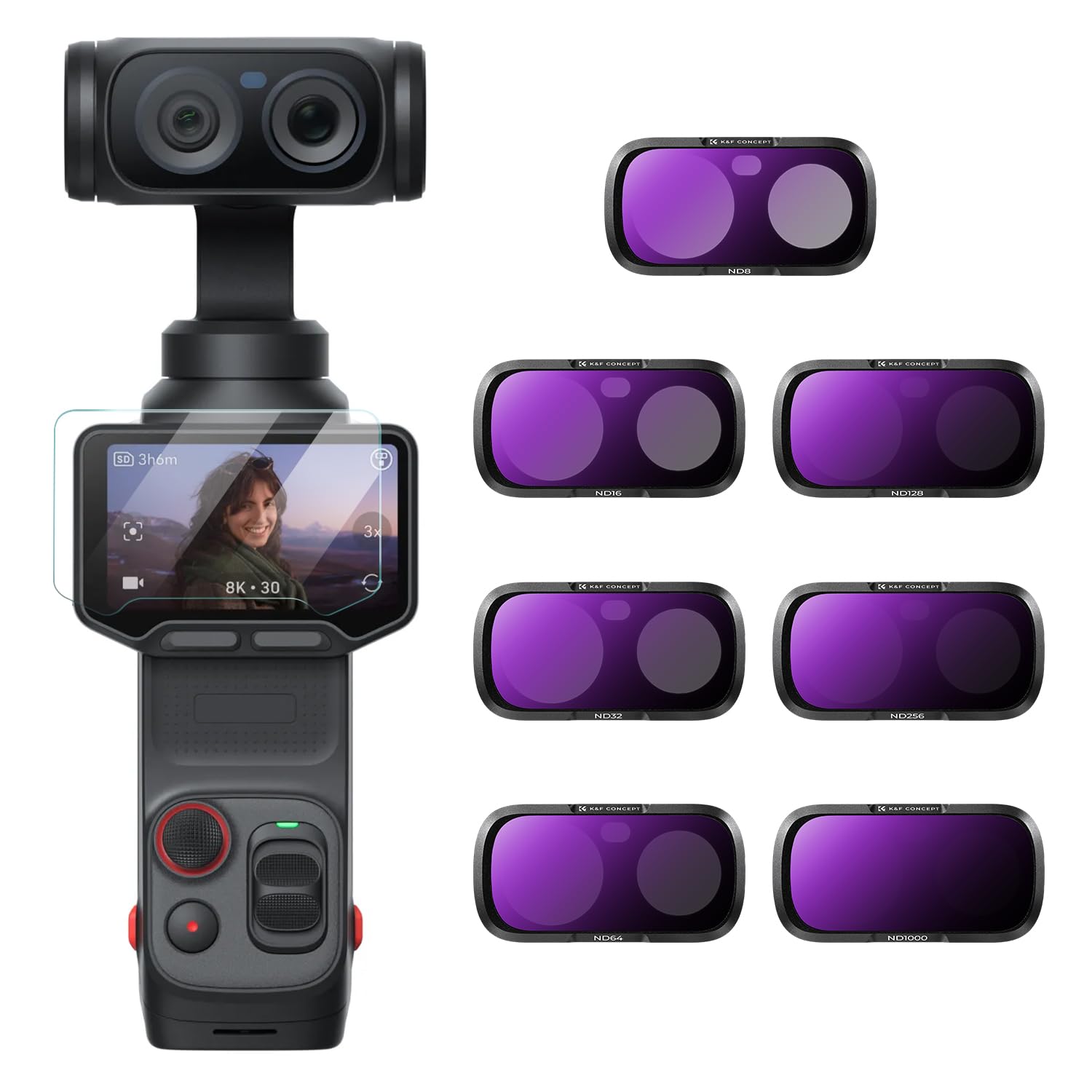 K&F CONCEPT Juego de 7 Filtros ND Compatible con Insta360 Luna Ultra | Filtros ND8+ND16+ND32+ND64+ND128+ND256+ND1000, Montura Magnética, Recubrimiento De 28 Capas, Resistente Al Agua -FI061