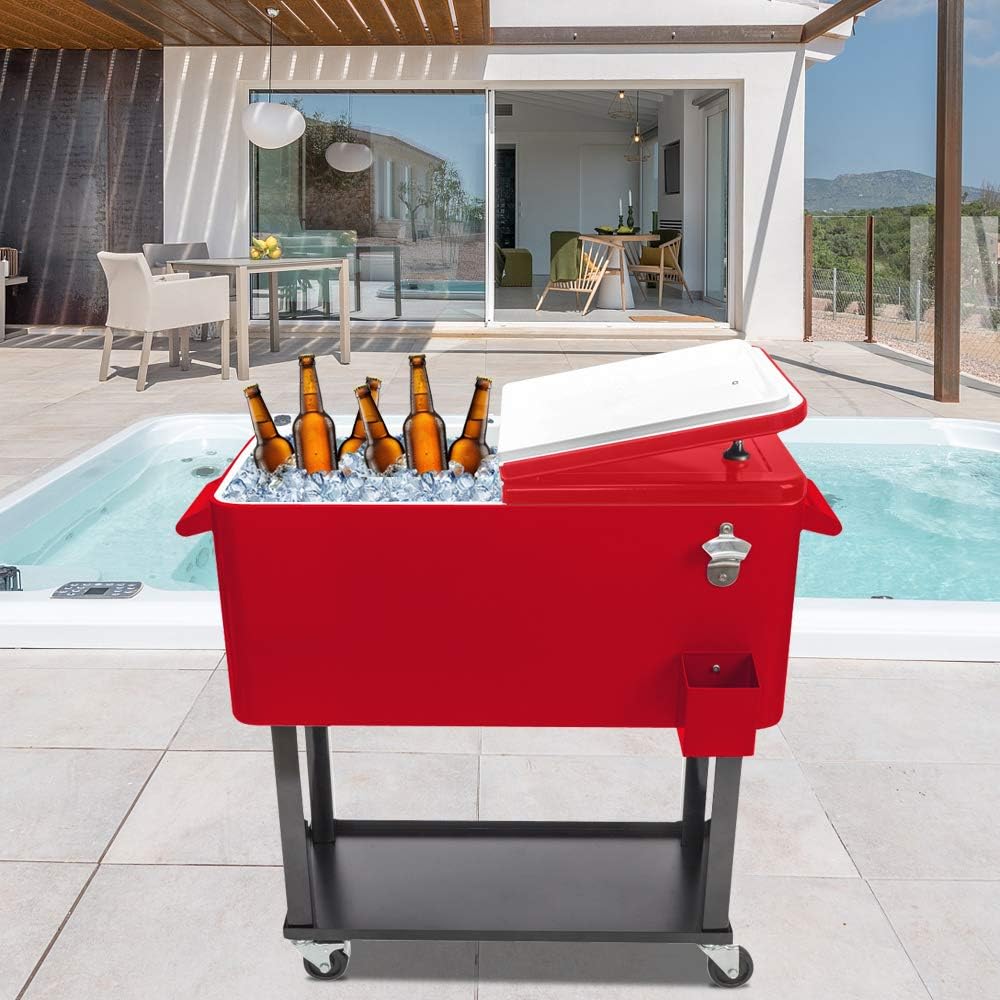 Outdoor Kitchen Storage Cooler Cart,Portable Patio Cooler on Wheels, Outdoor Beverage Cart Ice Chest Cart, Rolling Ice Chest Cooler Cart,Patio Backyard Party Drink Beverage Bar Stand Up Cooler Trolley