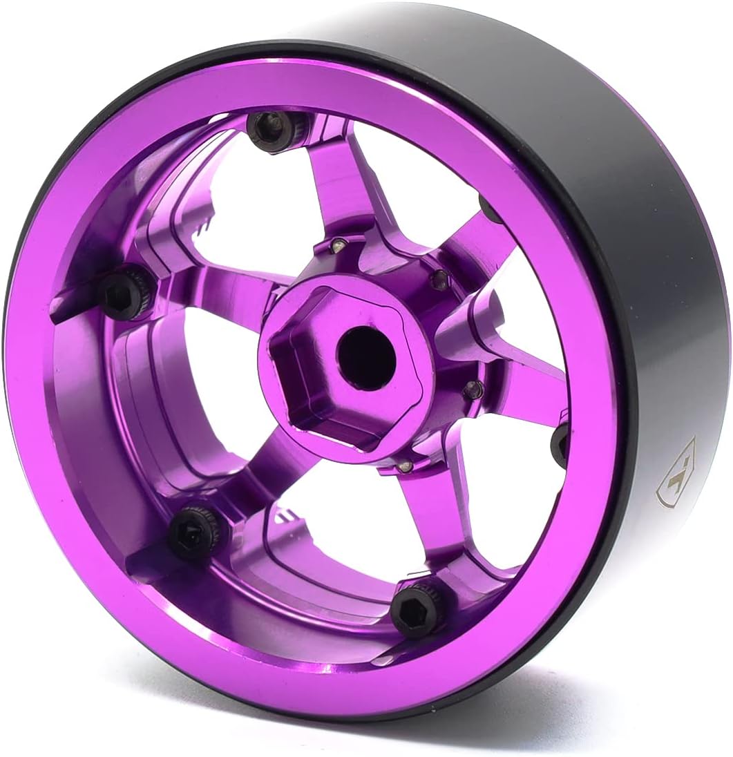 TREAL 1.9 Beadlock Wheels Six-Spoke CNC Machined Aluminum 1.9 inch Crawler Wheels Heavy Weight Upgrades for 1:10 RC Crawlers TRX4 SCX10 III H10 SCX10 II Ascent and More-Type B(Purple)