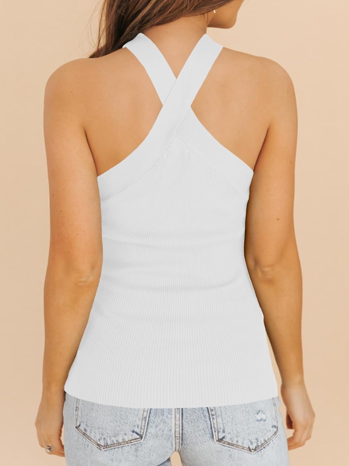 Womens Criss Cross Halter Sweater Vest Tops Summer Sleeveless Pullover Casual Lightweight V Neck Knit Tank Top - Image 5