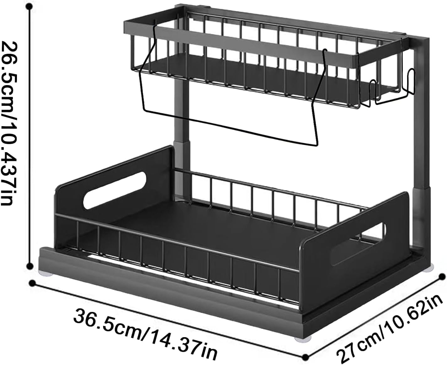 Under Sink Organizer - 2 Tier Slide Out Storage Shelf, Kitchen Cabinet Organizer, Space-Saving Pull-Out Rack, Black
