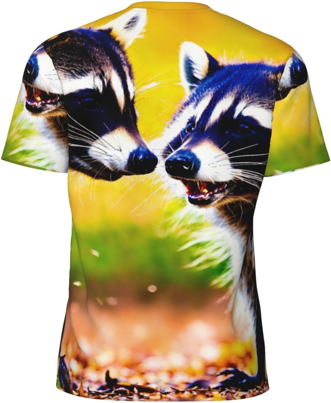 Cute Raccoon Print Mens Short Sleeve Mesh T-Shirt Breathable Athletic Gym Running Casual Sports Wear