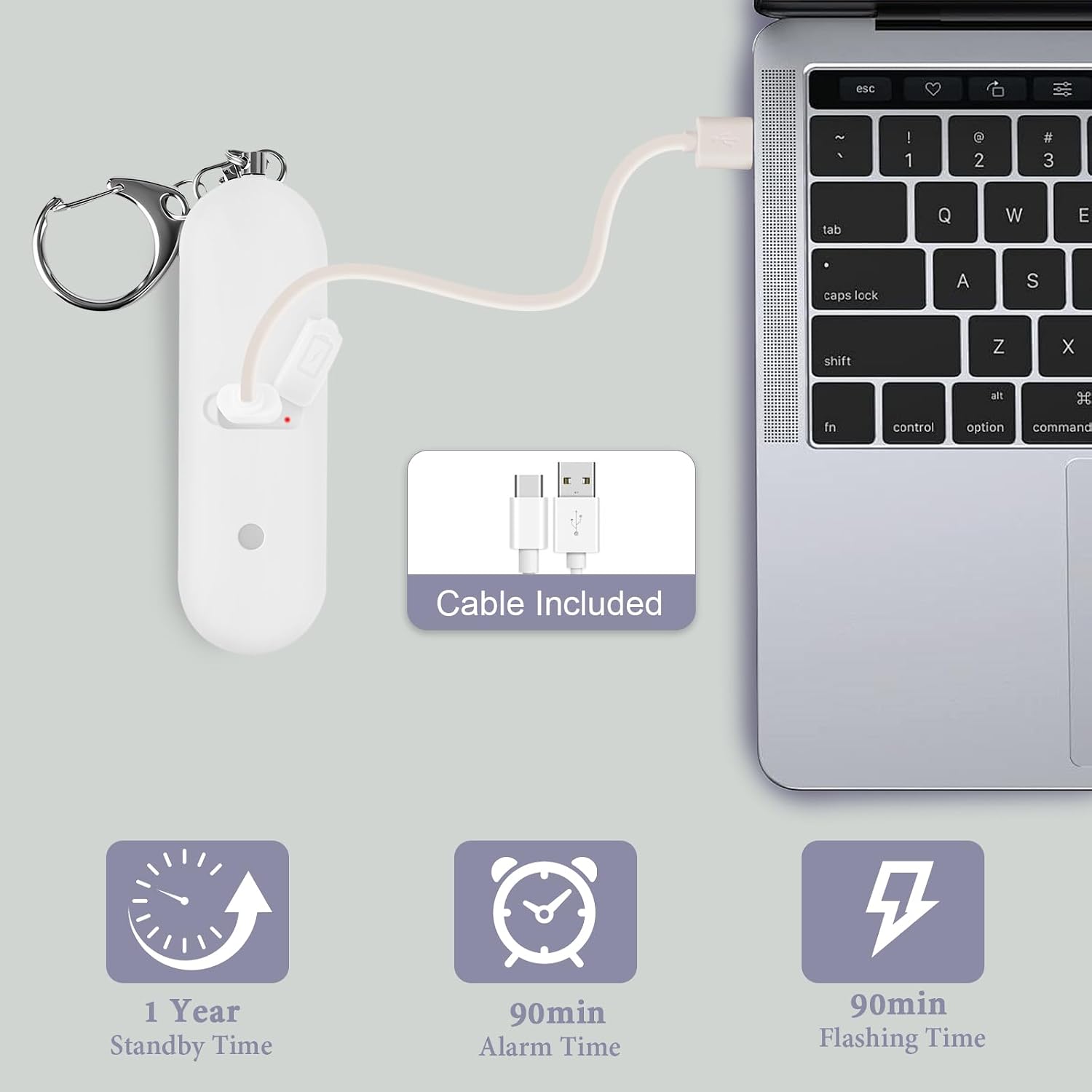 Personal Safety Alarm - Waterproof Rechargeable Security Alarm - 140dB Extra Loud Siren & Strobe Light - Self Defense Keychain - Gift for Women, Teenagers, College Girls, Seniors (White) image 5