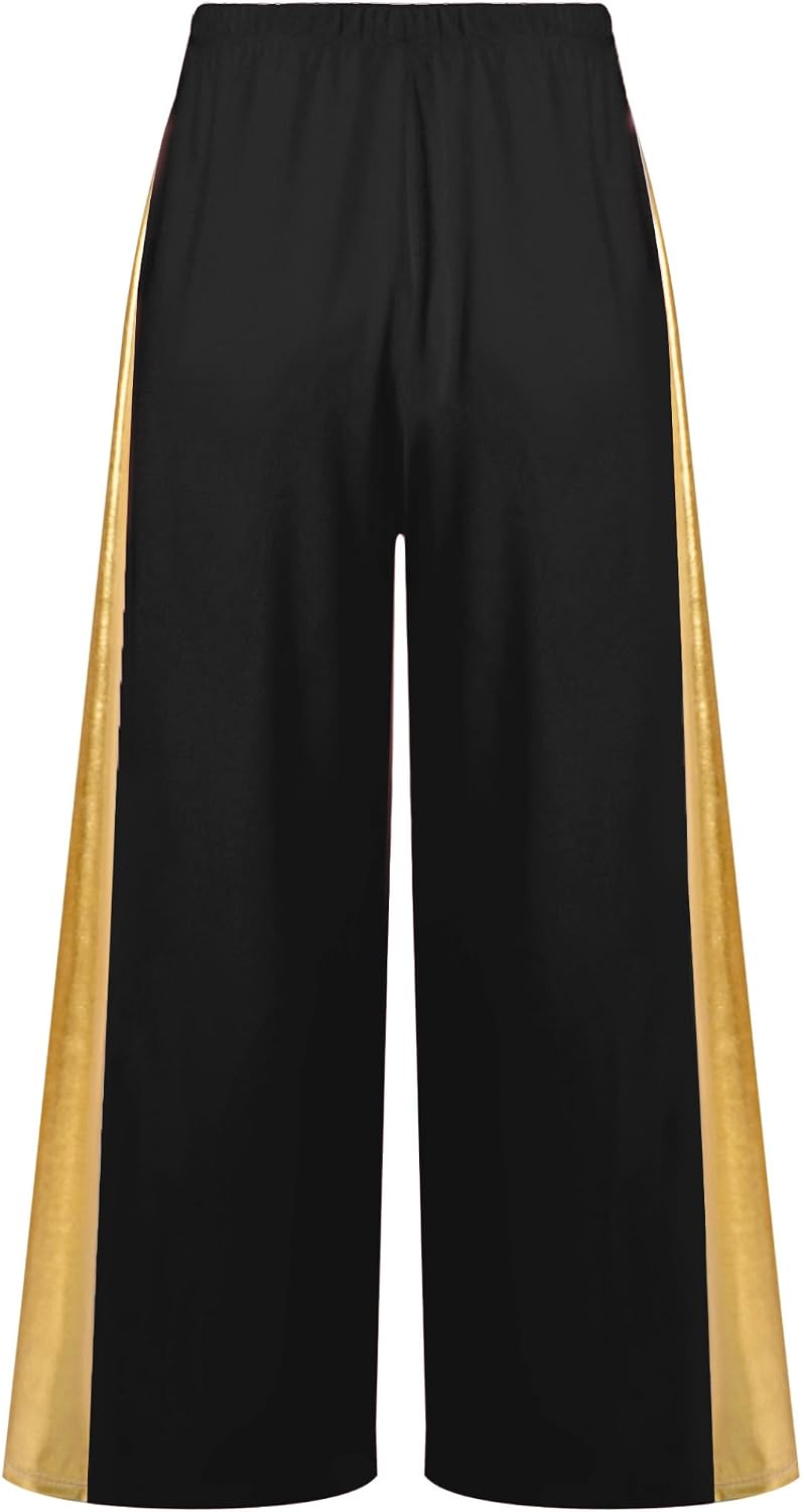 Kids Girls Metallic Praise Dance Pants Palazzo Liturgical Worship Wide Leg Pants Church Choir Trousers