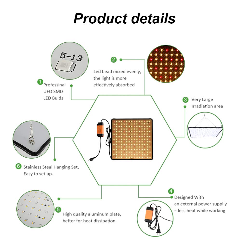 1000W Lampe LED Horticole Croissance Floraison 225 LEDs Grow Light Panneau LED Culture Indoor Spectre Complet Lampe Croissance Plante avec Crochet de Suspension pour Plante Croissance d'intérieur (01)