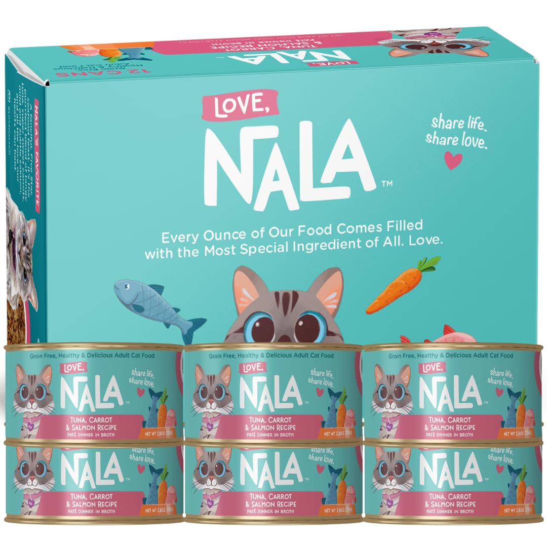 LOVE, NALA - Natural Adult Cat Wet Food - Tuna, Carrot &amp; Salmon Pate Recipe - 2.8 oz, Pack of 24 Cans - Grain-Free, Non-GMO, No Gums, No Carrageenan