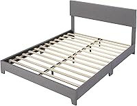 Vista 8 de Base de cama Allewie de tamaño matrimonial con cabecera ajustable, cama tapizada con plataforma y listones de madera, base de colchón resistente,