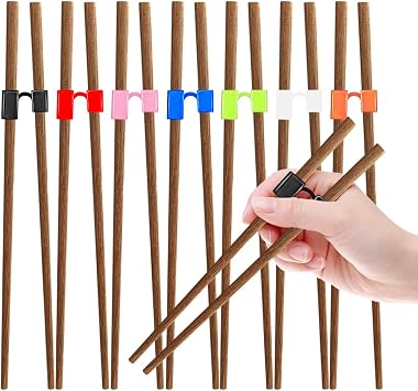 EAEDMY 7 Pairs Training Kid Adult Chopsticks and Trainers for Beginners, Japanese Wooden Beginners Training Chopsticks Helpers Set, Reusable, Dishwasher Safe, L8.86Inch 3.Rosewood